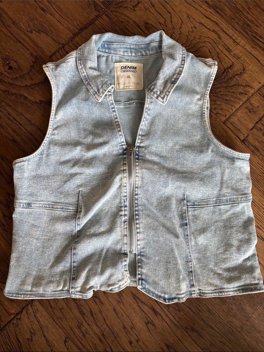 Light Wash Sleeveless Zip-Front Jeans Vest